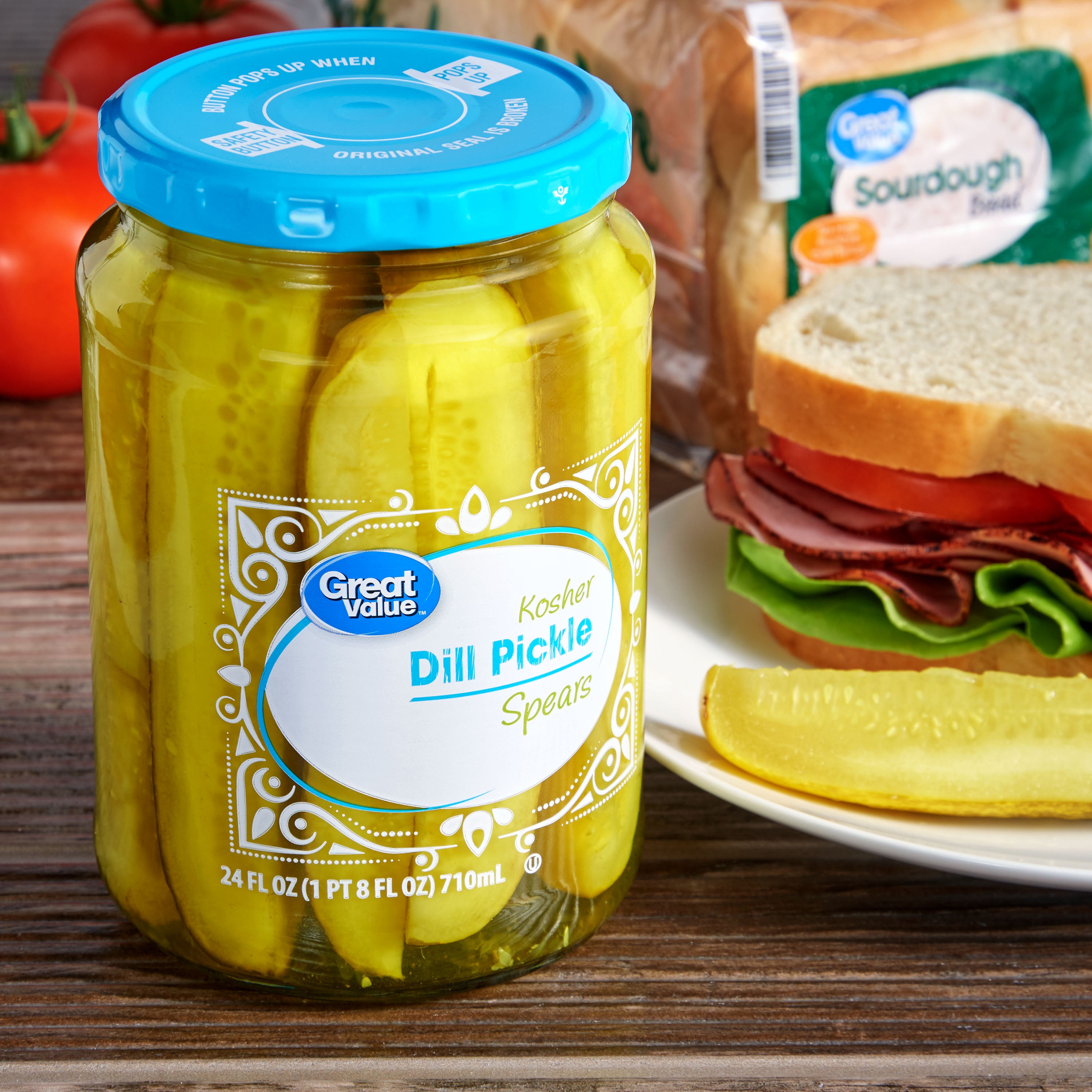 (6 pack) Great Value Kosher Spears Dill Pickle Fresh Pack, 24 fl oz Jar
