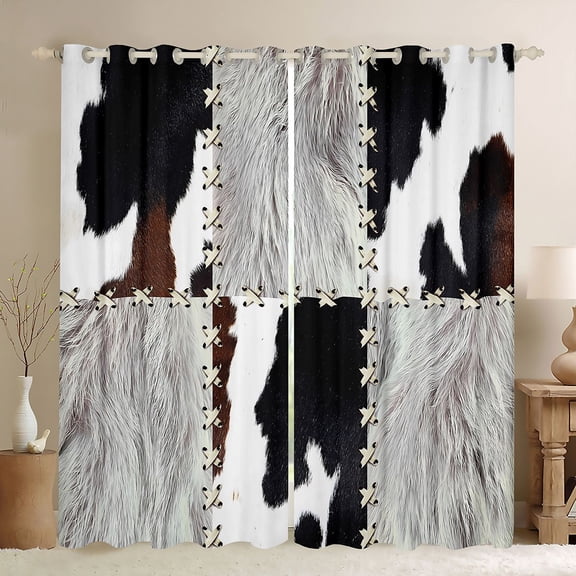 Homewish Abstract Cow Print Black Out Curtains for Boys Girls,Geometric Plaid Patchwork Curtains Pack of 2 (42x63 Each),Farmhouse Animal Bedroom Curtains,Microfiber Bedroom Decor
