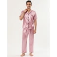 thumbnail image 3 of Unique Bargains Men's Button Down Satin Pajama Sets Short Sleeves Nightwear Medium Pink, 3 of 6