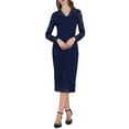 thumbnail image 2 of INSPIRE CHIC Women's Dress V Neck Floral Lace Sheer Long Sleeve Midi Cocktail Dress XL Navy Blue, 2 of 5