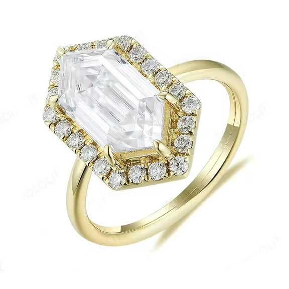 Elegant Elongated Hexagon Cut Lab-Created Moissanite & Diamond Engagement Ring in 925 Sterling Silver for Women - Stunning, Ethical, and Timeless Jewelry