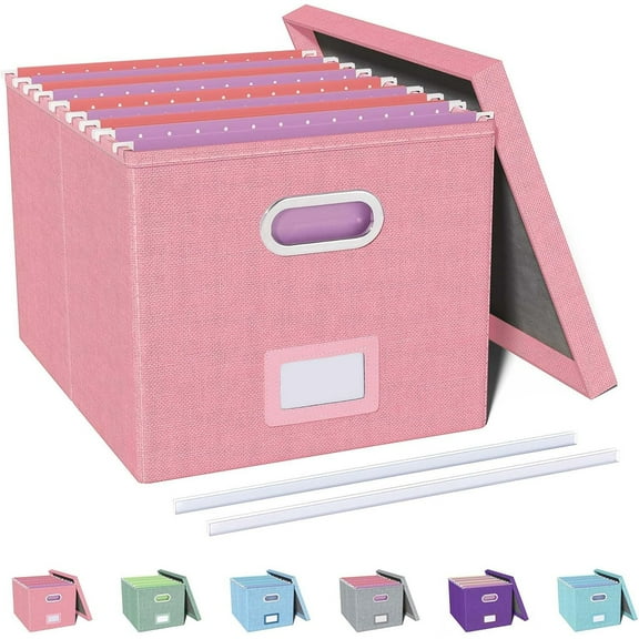File Organizer, File Box, File Cabinet for Letter File Folder Storage, Portable Storage Bins with Lids for Office/Decor/Home, 1 Pack, New-pink-Box only