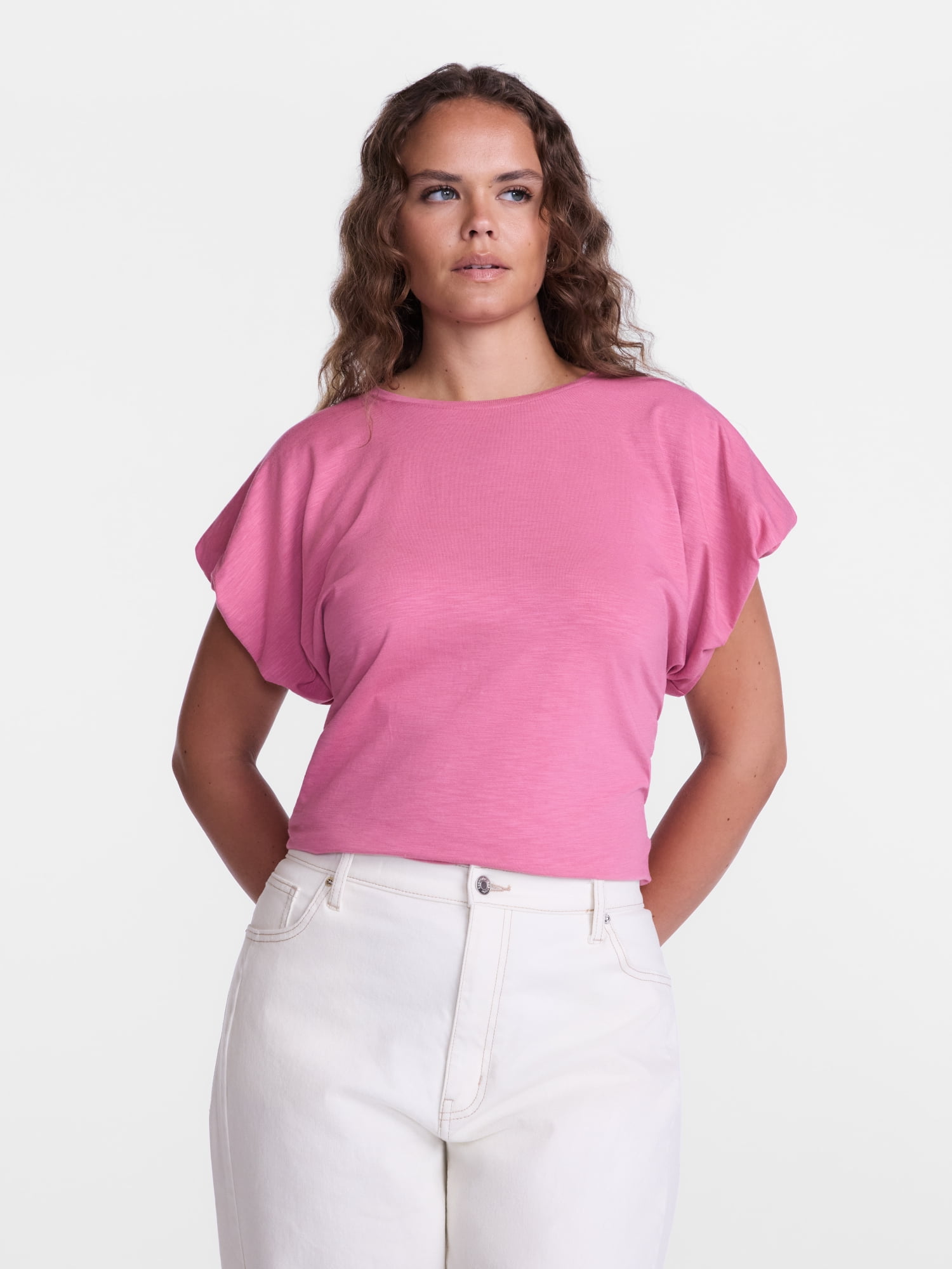 Scenario Women's and Women's Plus Tee with Short Bubble Cap Sleeves, Sizes XS-4X