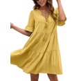 thumbnail image 2 of Txlixc Vestido suelto de manga corta para mujer con versión de línea A, ropa de verano con cuello en V de color sólido de estilo simple Txlixc Estilo de ocio, 2 of 6