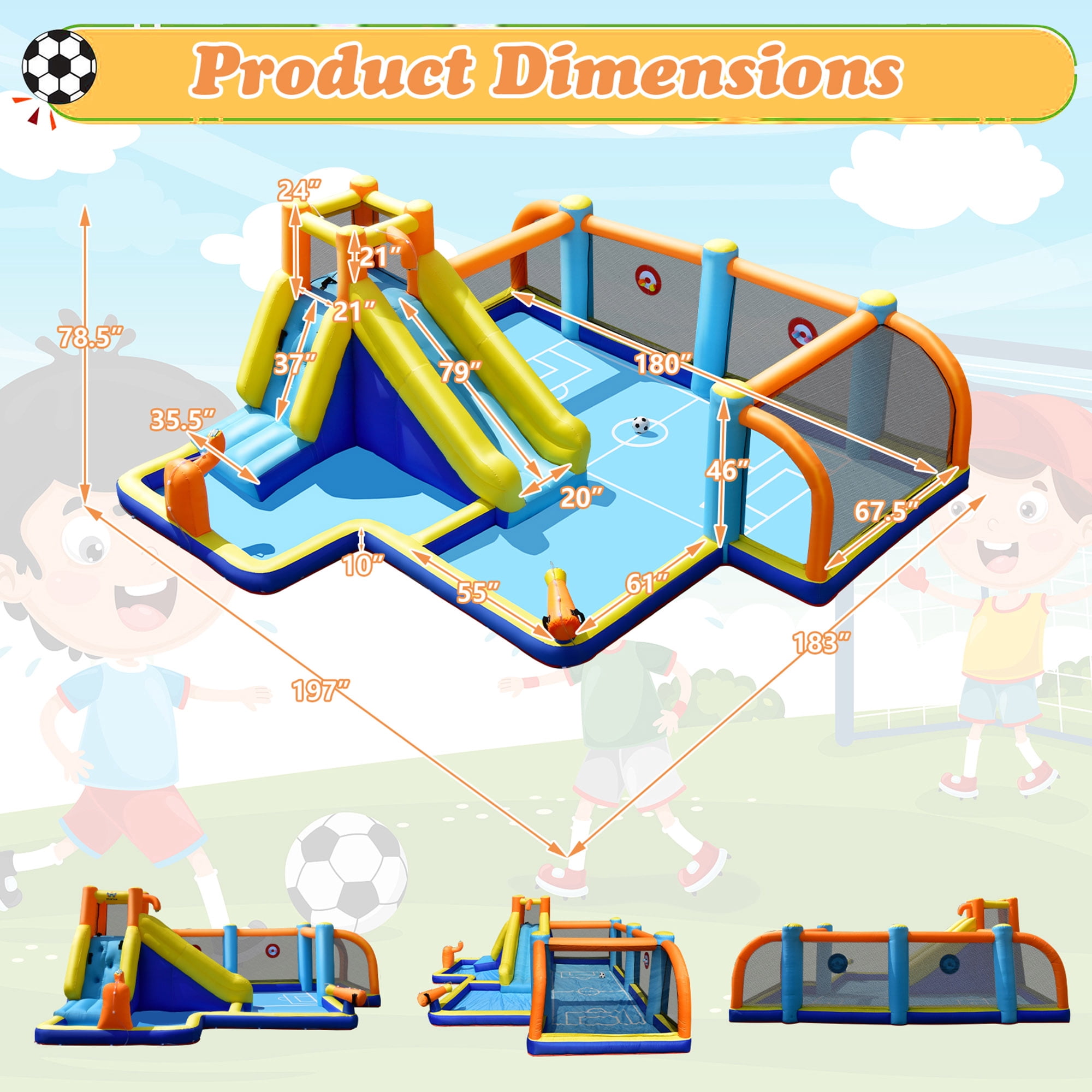 Gymax Inflatable Water Slide 7-in-1 Giant Kids Wet Dry Bounce House w/ 735W Blower
