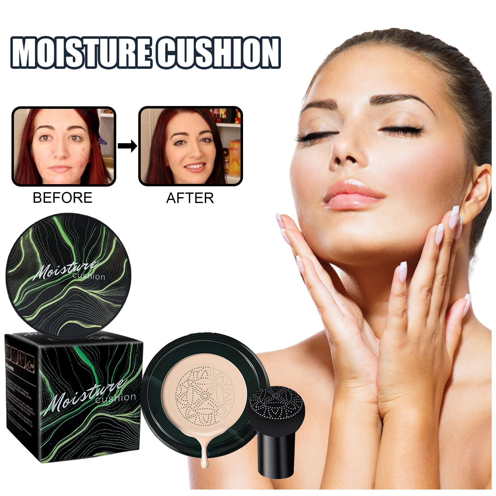 Alvantor CC Cream Foundation with Moisturizing Concealer and Mushroom Head Air Cushion, Long-Lasting Nude Makeup, Natural