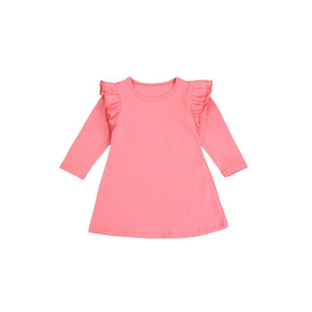 

Herdignity Baby Girls Long Sleeve Dress Ruffle Shoulder Dress Knee Length Sweater Dress