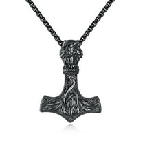 Thors Hammer Necklace 925 Sterling Silver Wolf Head Pendant Viking Jewelry Gifts For Men