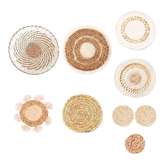 9Pcs Rustic Decor, Boho Woven Wall Baskets – Seagrass/Rattan/Wicker Hanging Decor for Farmhouse, Living Room, Kitchen, Bedroom