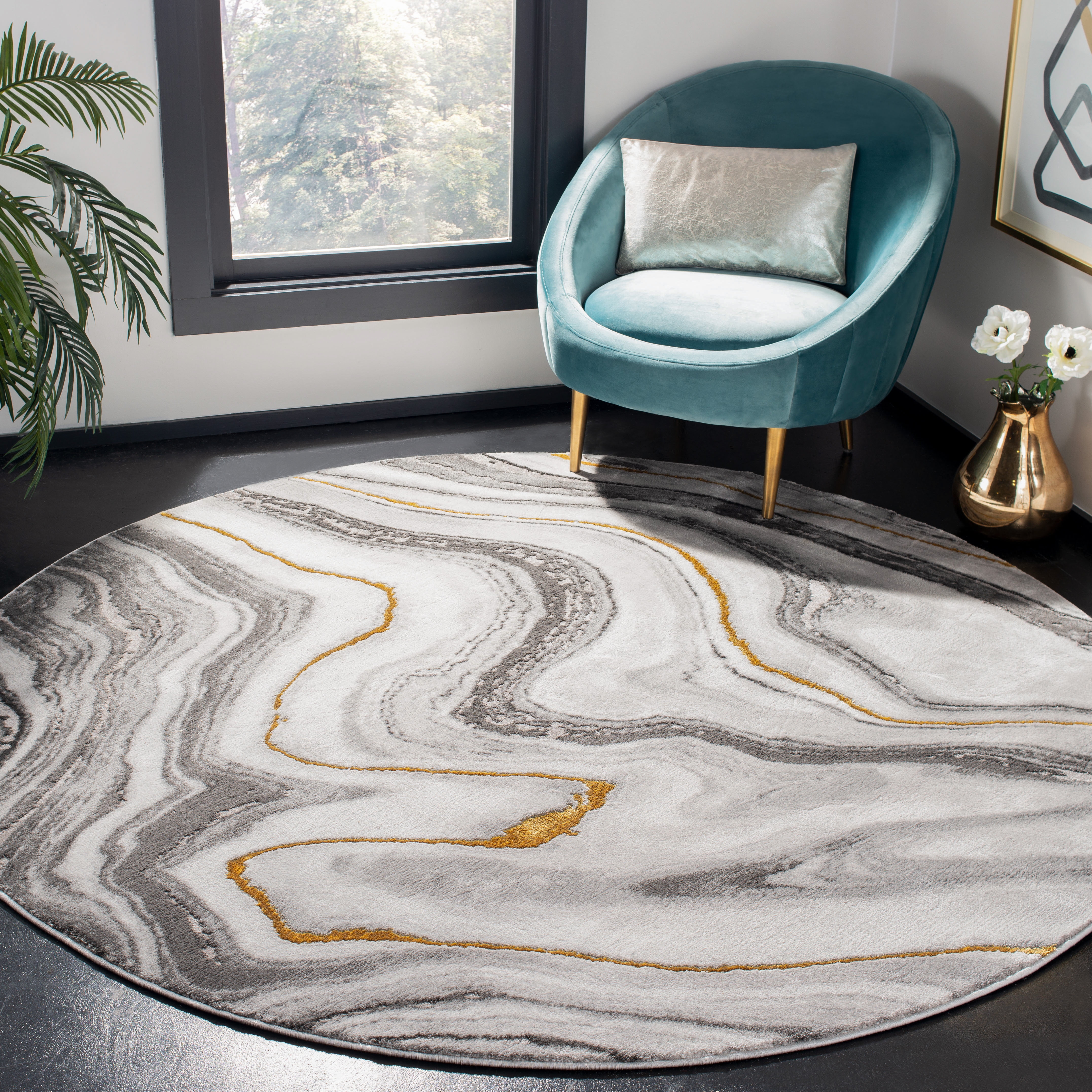 SAFAVIEH Craft Angjelko Abstract Area Rug, Grey/Gold, 9' x 9' Round