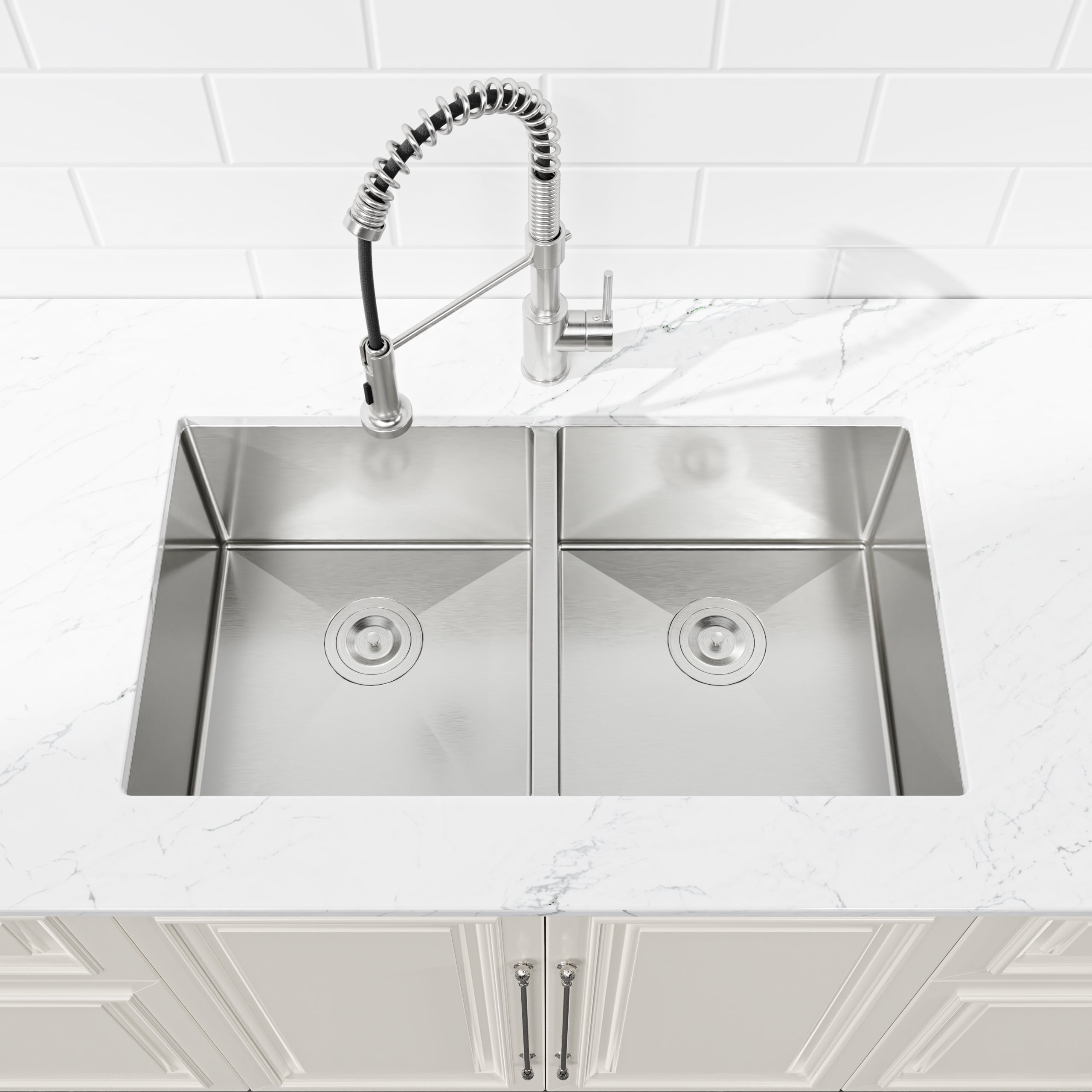 LiviNest Double Bowl Kitchen Sink: 33x19 Inch Undermount Sink - 304 Stainless Steel with Quick Drainage for Family Kitchen & Remodeling - Brushed Finish & Rounded Corners