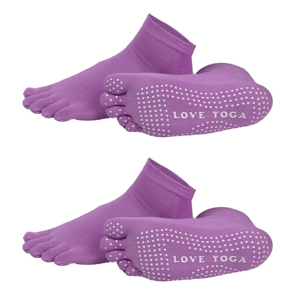 Uxcell Yoga Toe Socks, Non-Slip Five Toe Socks Cotton Toe Sock Finger for Men Women High Performance Running One Size Fits -Fit for (Pilates/Barre/Ballet/Fitness) 2 Pairs & Purple