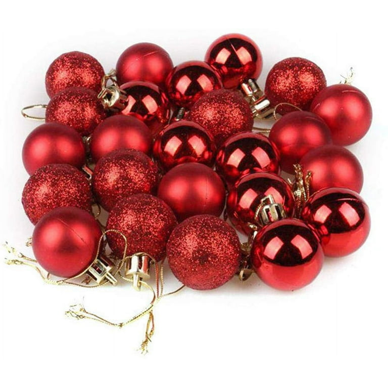 Vive Comb Red Solid Print Plastic Shatterproof Christmas Hanging Ball Ornaments 24 Count 1.18