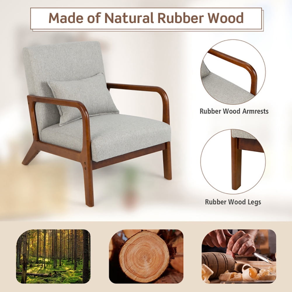 Finihen Accent Armchair, Modern Accent Chair with Rubber Wood Frame and Lumbar Pillow, for Living Room, Bedroom, Gray Finihen Accent Armchair, Modern Accent Chair with Rubber Wood Frame and Lumbar Pillow, for Living Room, Bedroom, Gray