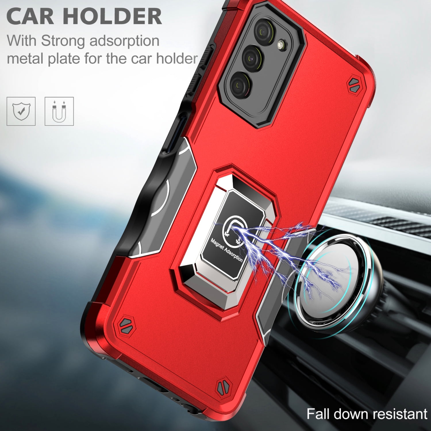 TJS for Samsung Galaxy A03s Phone Case, with Tempered Glass Screen Protector, [Military Grade] Heavy Duty Protective Cover, Magnetic Support Ring Kickstand Case for Samsung A03s (Black)