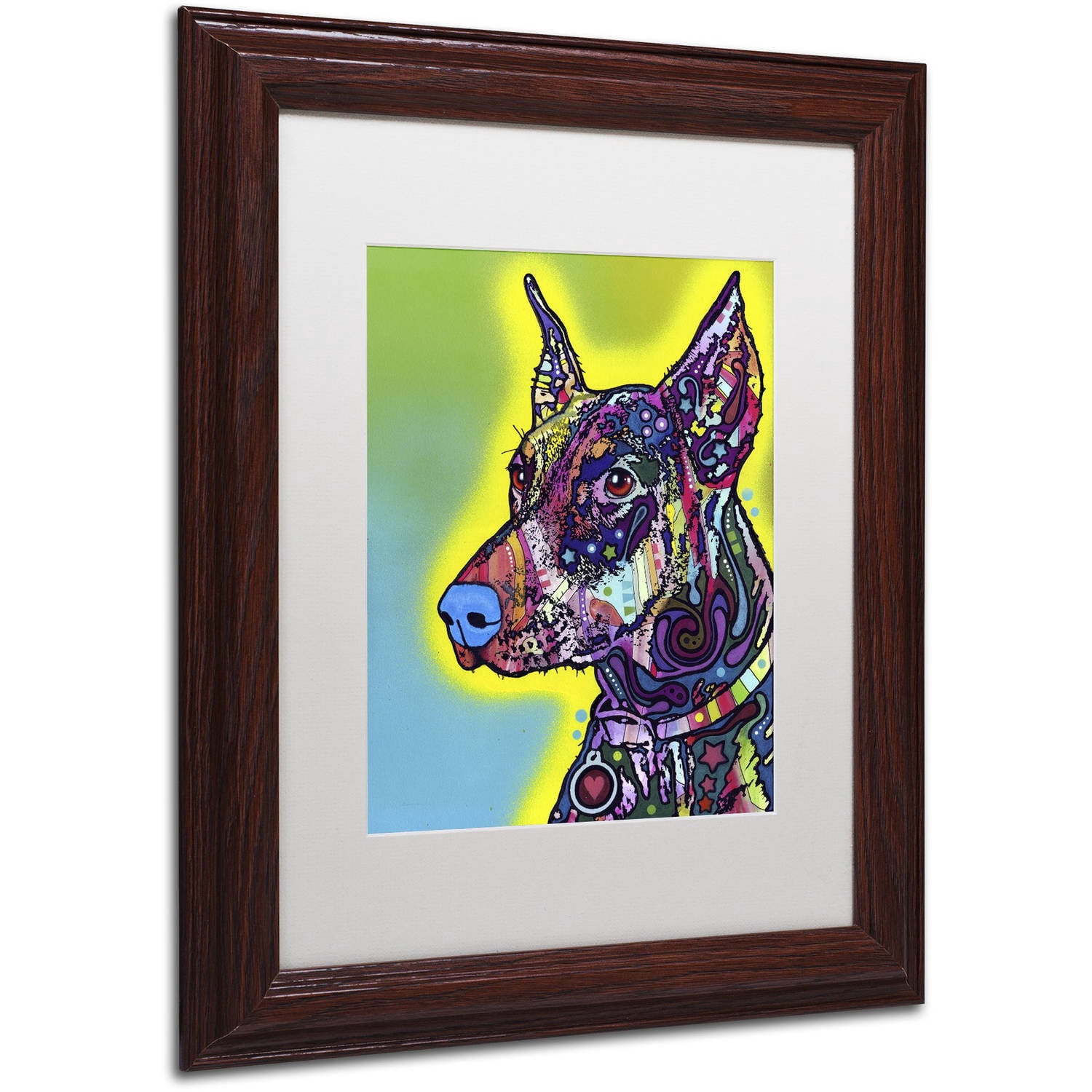 Trademark Fine Art "Doberman" Canvas Art by Dean Russo, White Matte, Wood Frame