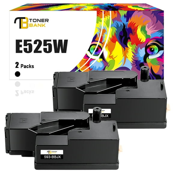 E525W Toner Cartridge 2* Black | Compatible for Dell E525W E525 525w for Dell 593-BBJU 593-BBJV 593-BBJW 593-BBJX High Yield Printer Ink