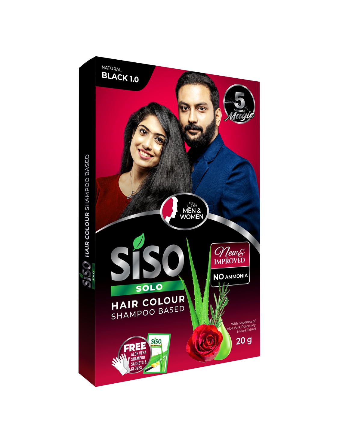 Siso Solo Permanent Hair Color Shampoo 20g for Men & Women, Natural