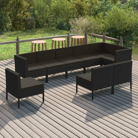 vidaXL 9 Piece Patio Lounge Set with Cushions Poly Rattan Black