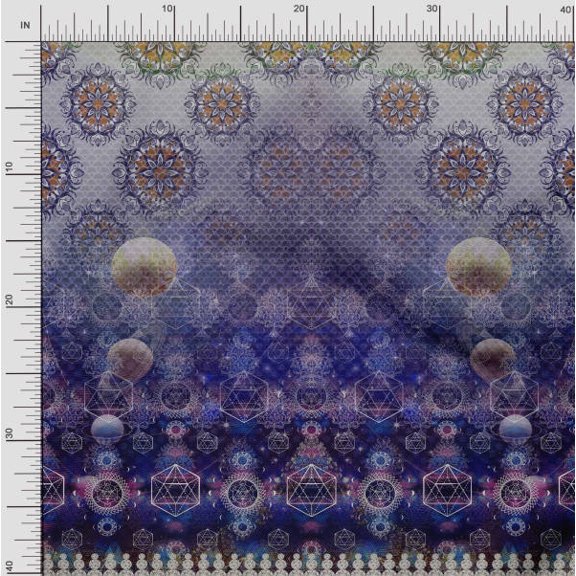 Soimoi Polyester Crepe Fabric Scared Geometry & Moon Panel Printed Fabric 1 Yard 42 Inch Wide