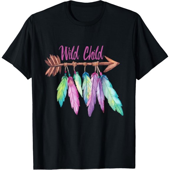 Cute Bohemian Wild Boho Child with Love Arrow Feathers Gift T-Shirt men and women can wear, black, white, gifts.