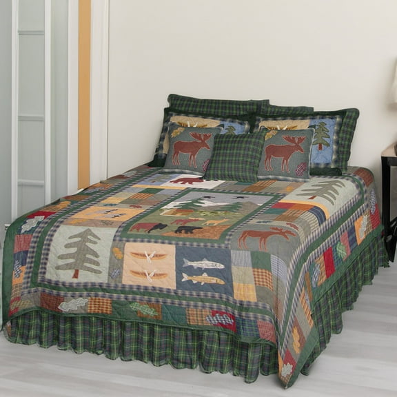 Patch Magic Quilts Up North Woods Quilt, Hand cut and Appliqued cotton fabric motifs - King