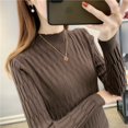 thumbnail image 5 of Suéter con patrón de cuello alto medio de otoño e invierno para mujer, camisa básica de manga larga con cuello interior, top ajustado para mujer, 5 of 5