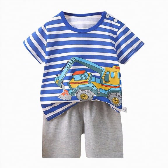 mgoYE 9 Month Baby Boy Clothes Baby Boy Summer Outfit Cartoon Embroidery T-Shirt Shorts 2Pcs Back to School Clothes|Blue 6-9 Months