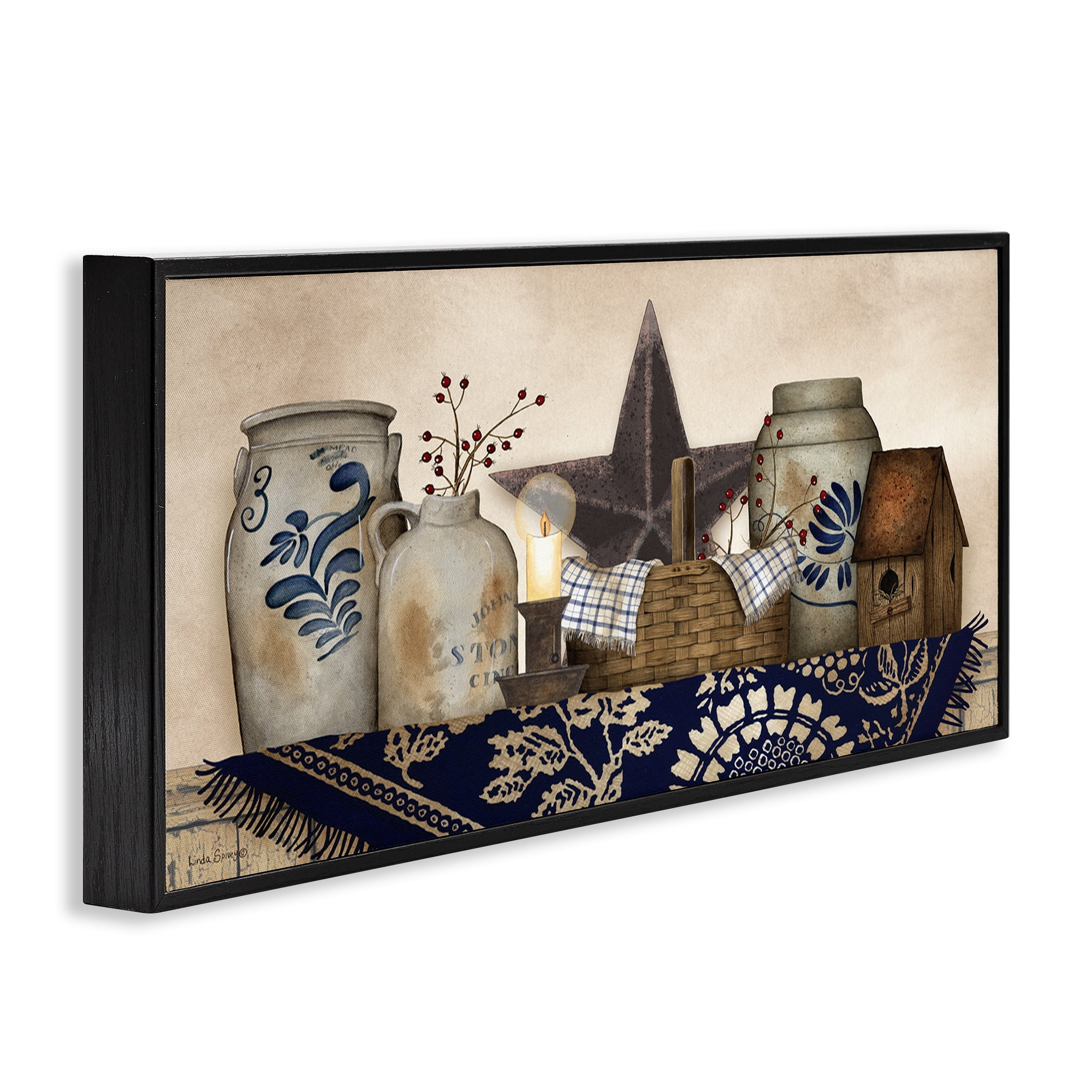 Stupell Industries Rustic Pottery Jars Botanical & Floral Painting Black Framed Art Print Wall Art, 24 x 10