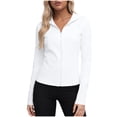 thumbnail image 1 of Camisetas de Cuello de Manga Larga para las Mujeres con Cremallera Frontal con Cintura Cinqueada, Protección Solar Upf, Agujeros Del Pulgar Y Tela de Rendimiento, 1 of 9