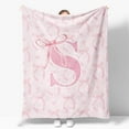 thumbnail image 2 of Coquette Pink Bow Throw Blanket, Personalized Initial S Fluffy Flannel Blanket for Women, Custom Monogram Gift for Daughter, Teens, Girls, 50x60 Inches, 2 of 10