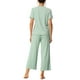thumbnail image 3 of Conjuntos de pijama para mujeres INSPIRE CHIC, cuello redondo, manga corta, pijama casual de canalé sólido, pijamas para damas, color verde, 3 of 6