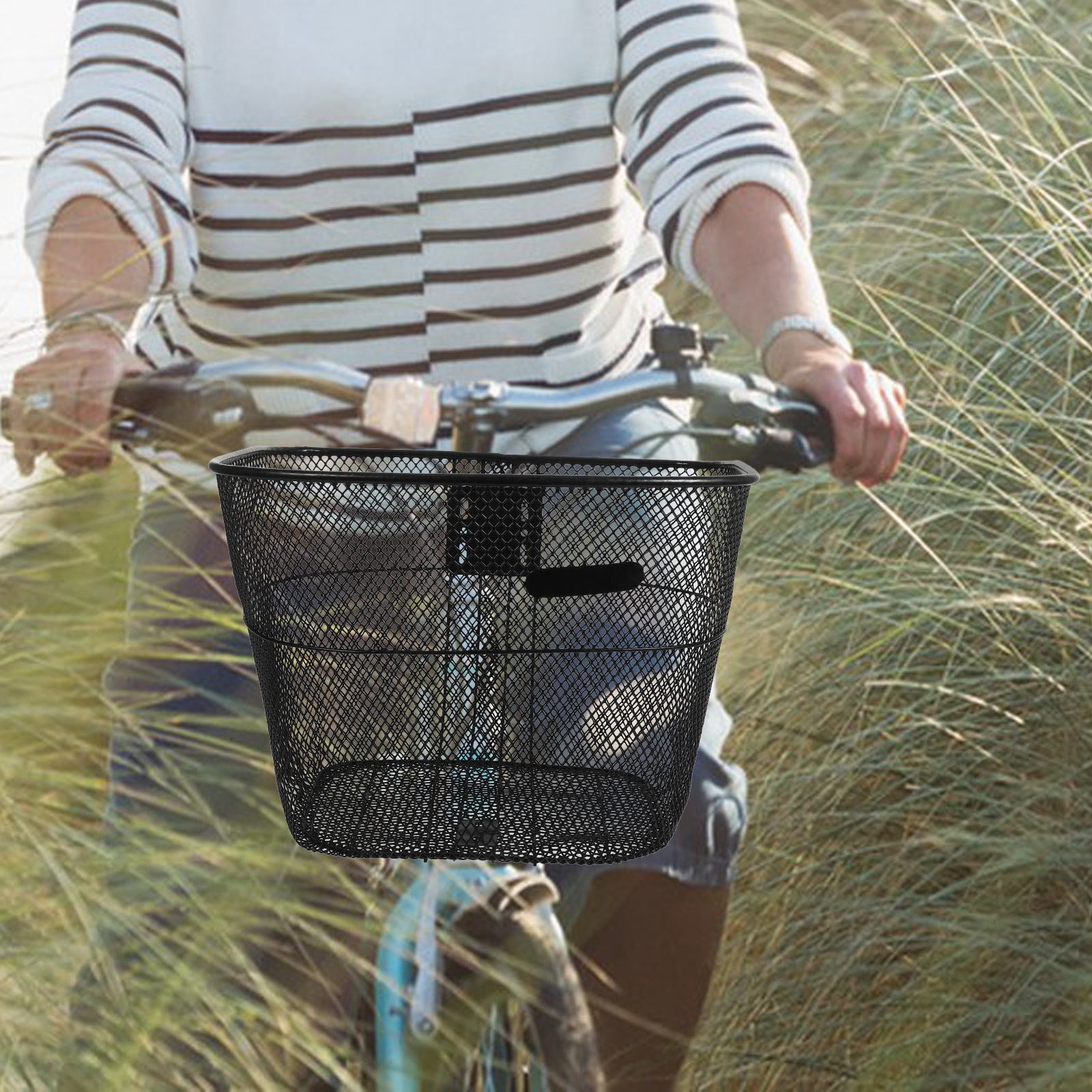 PTOOTP Large Capacity Front Bike Basket with Steel Frame, Easy Installation, Black, Fits Most and E-Bikes