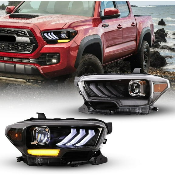 LED Headlight Fit for 16-19 Toyota Tacoma & 20-23 Tacoma (SR, SR5, TRD Sport models only) Sequential Turn Signal Light Front Lamp Black Housing Clear Lens