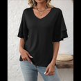 thumbnail image 4 of Camisetas Elegantes de Cuello en V para Mujer, de Doble Capa, con Mangas Acampanadas y Volantes de 3/4, Color Negro, Talla XXL, 4 of 8