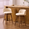 thumbnail image 4 of EYYTHUNG 26" Counter Height Bar Stools Set of 3 Mid Century Modern Farmhouse Swivel Barstools Chenille Fabric Upholstered Bar Height Island Chairs with Curved Backrest, Brown/Beige, 4 of 9
