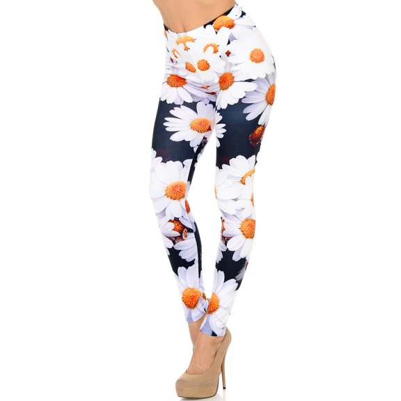 Creamy Soft Premium Women's Leggings Daisy Bunch Plus Size, High Rise, Stretchy & Breathable, Comfortable Fit - by USA Fashion