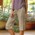 thumbnail image 6 of Bermuda Shorts for Women Linen Shorts Knee Length Pull On Casual Summer Capri Pants Long Shorts Khaki S 13" Inseam, 6 of 6