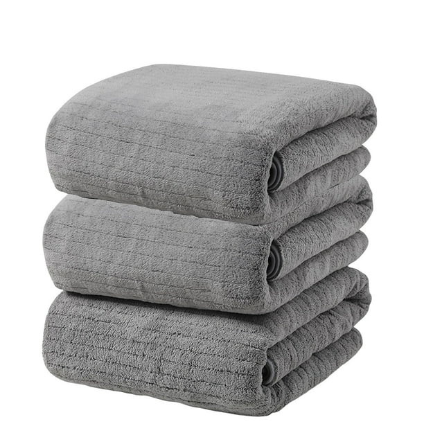 Juego de 3 toallas de baño extragrandes de terciopelo | 75 x 35 cm, superabsorbentes, de secado rápido, para el cabello y la playa, para adultos | Estampado de rayas, para uso doméstico y de viaje