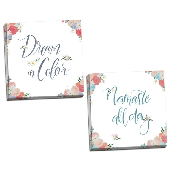 Gango Home Decor Shabby-Chic Spirit Stallion VIII Blush and Teal & Dream in Color by James Wiens (Ready to Hang); Two 12x12in Hand-Stretched Canvases