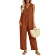 thumbnail image 4 of Womens cotton linen Jumpsuits One Piece Overalls Button Down Sleeveless Wide Legs Rompers Solid Color Casual Daily Jumpsuits with Pockets, 4 of 8