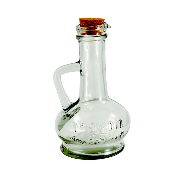 Grant Howard Mason Olio Amphora Glass Cruet – 9 oz Oil Bottle with Cork Top & Handle, Clear