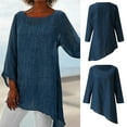 thumbnail image 2 of WTXUE T-Shirts Long Sleeve, Wide Neck Shirts for Women Plus Size Linen Baggy Blouse Shirt Ladies Summer Tunic Tops Cotton Solid, Linen Shirts | Casual for Women Blue L, 2 of 8