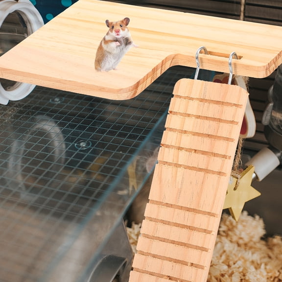 LOLIPPYY Beige Wooden Ladder and Platform for Guinea Pigs and Hamsters Cage Accessories and Activity Toy