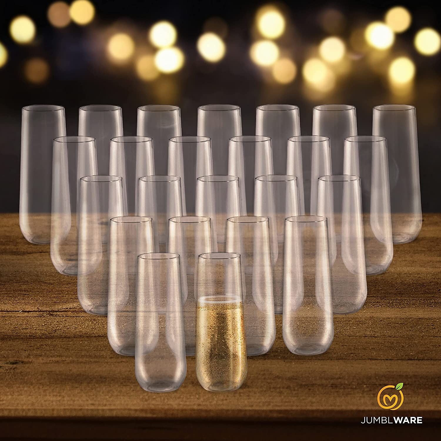 JumblWare 24 Pack Stemless Disposable Plastic Champagne Flutes 9 oz Recyclable Durable