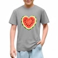 thumbnail image 4 of ABSUYY Girls Watermelon T-Shirt Heart Print Short Sleeve 100% Cotton Graphic Tee, Heather Gray,Size 5 T, 4 of 9