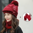 thumbnail image 3 of 4Pcs/Set Winter Knit Beanie Hat Scarf Set with Face Cover Touchscreen Gloves for Women, Pom Slouchy Skull Cap with Fleece Lined, 3 of 8