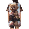 thumbnail image 6 of Fuzoiu Romantic Floral Bear Print Women's Short-Sleeved Pajama Set,Lounge Sleepwear Set,Womens Pajama Sets 2 Piece,Button-Up Top and Shorts with Pockets-3X-Large, 6 of 7