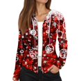 thumbnail image 4 of Women's Fashion Christmas Print Casual Zip-Up Long-Sleeve Hooded Jacket, for Outdoor Activities and Daily Use,Multicolor,S, 4 of 6
