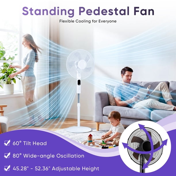 Gianna Quiet Pedestal Fan with Remote, Standing Floor Fan for